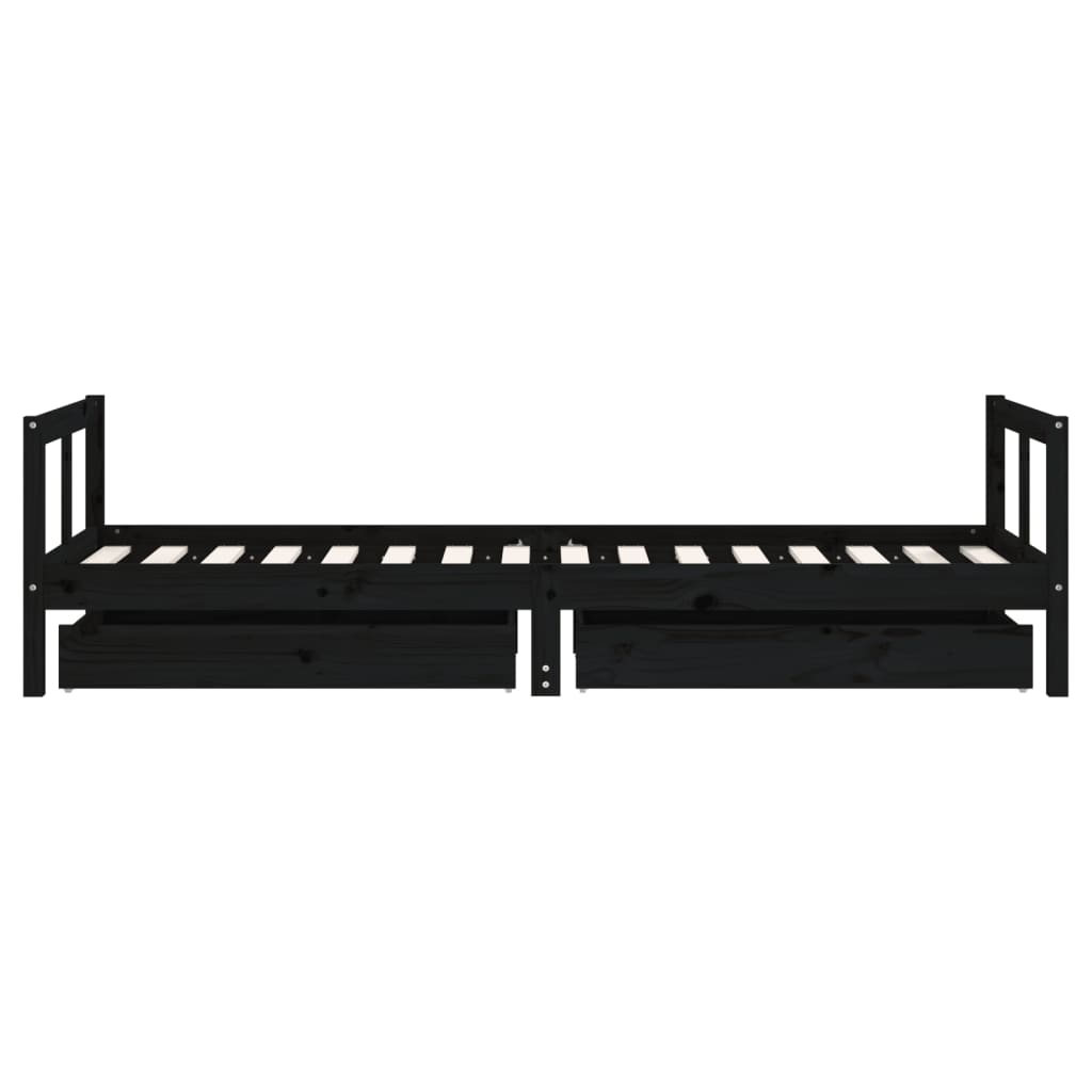Рамка за детско легло с чекмеджета, черно, 80x200 см, чам масив