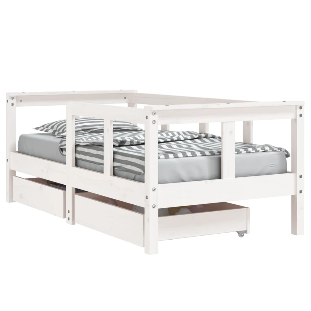 Рамка за детско легло с чекмеджета, бяла, 70x140 см, бор масив