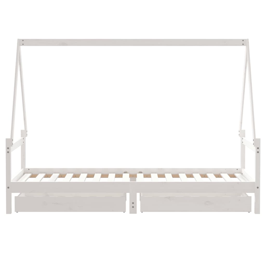 Рамка за детско легло с чекмеджета, бяла, 90x200 см, бор масив