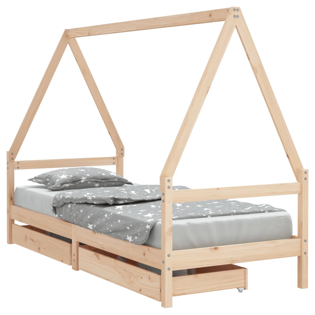 Детска рамка за легло с чекмеджета, 90x190 см, бор масив