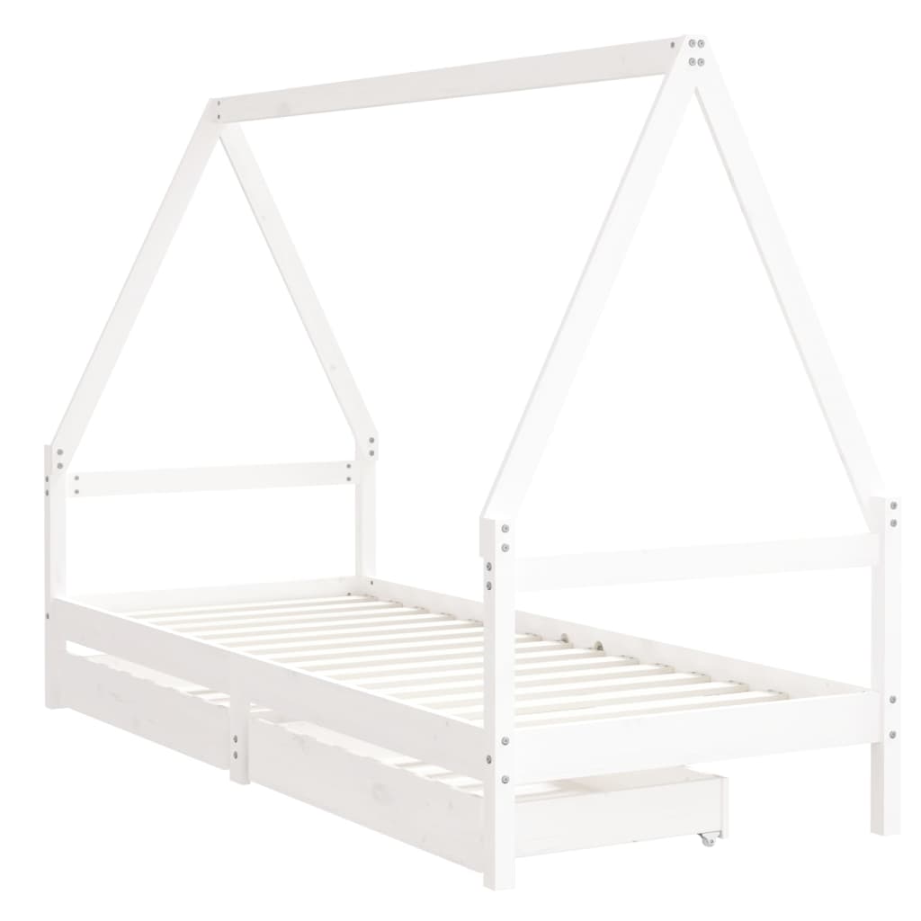 Детска рамка за легло с чекмеджета, бяла, 90x190 см, бор масив