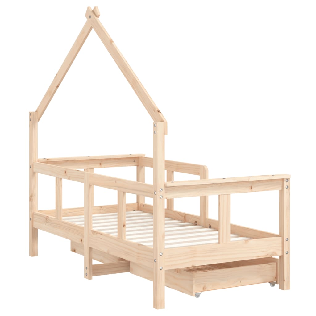 Рамка за детско легло с чекмеджета, 70x140 см, бор масив