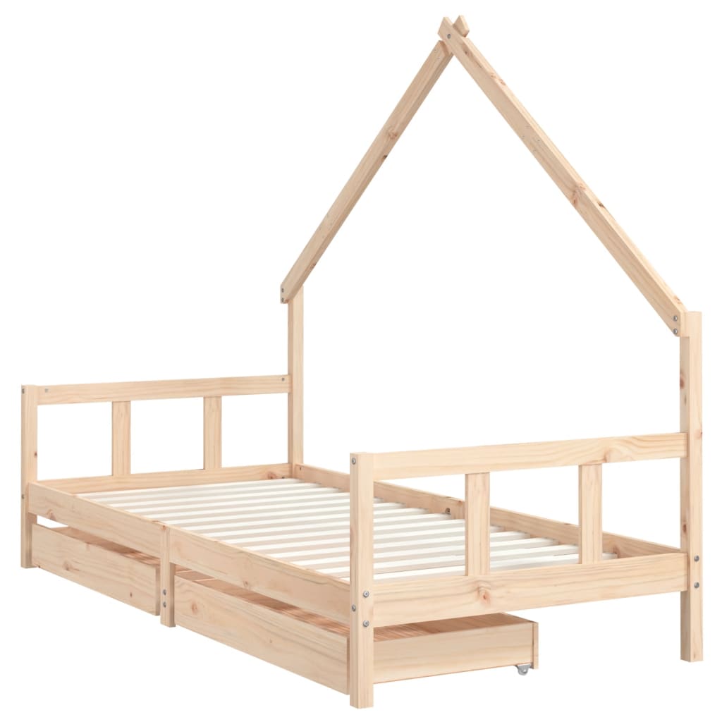 Рамка за детско легло с чекмеджета 90x200 см масивно дърво бор