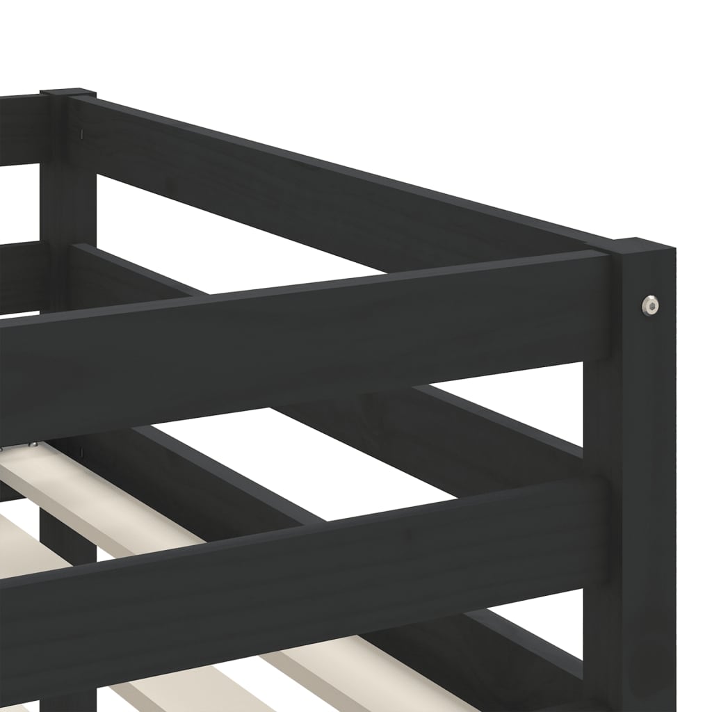 Детско високо легло със стълба, черно, 80x200 см, бор масив