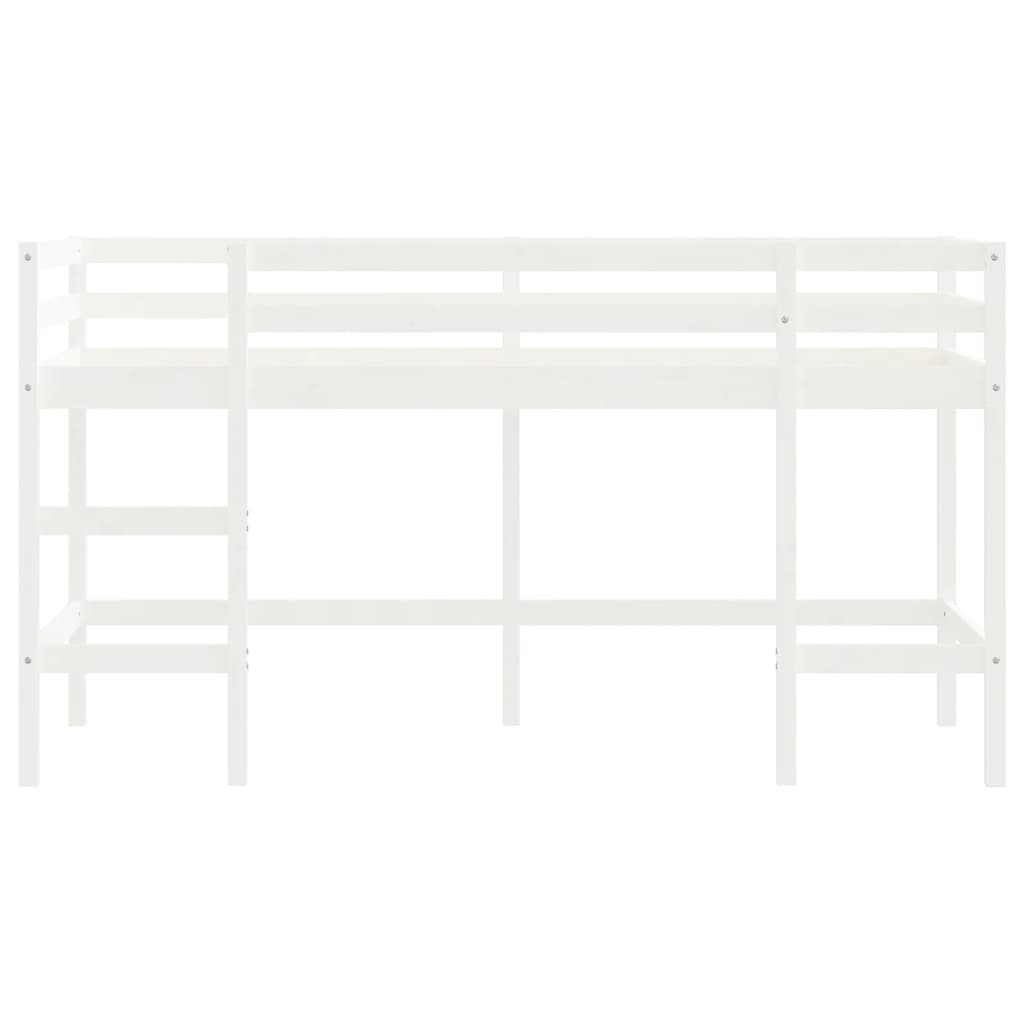 Детско високо легло със стълба, бяло, 90x200 см, бор масив