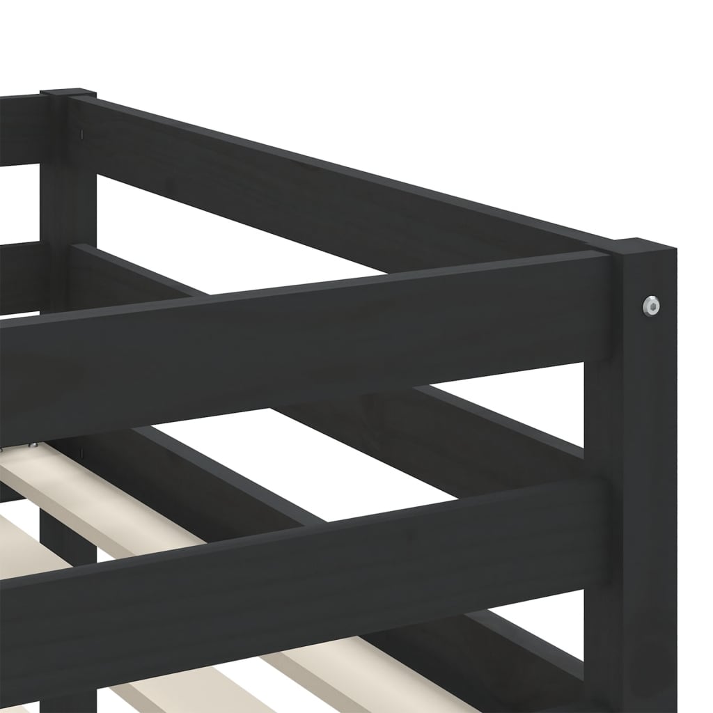 Детско високо легло със стълба, черно, 90x190 см, бор масив