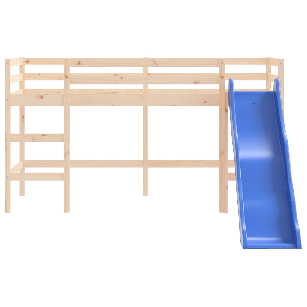 Детско високо легло с пързалка, 80x200 см, бор масив