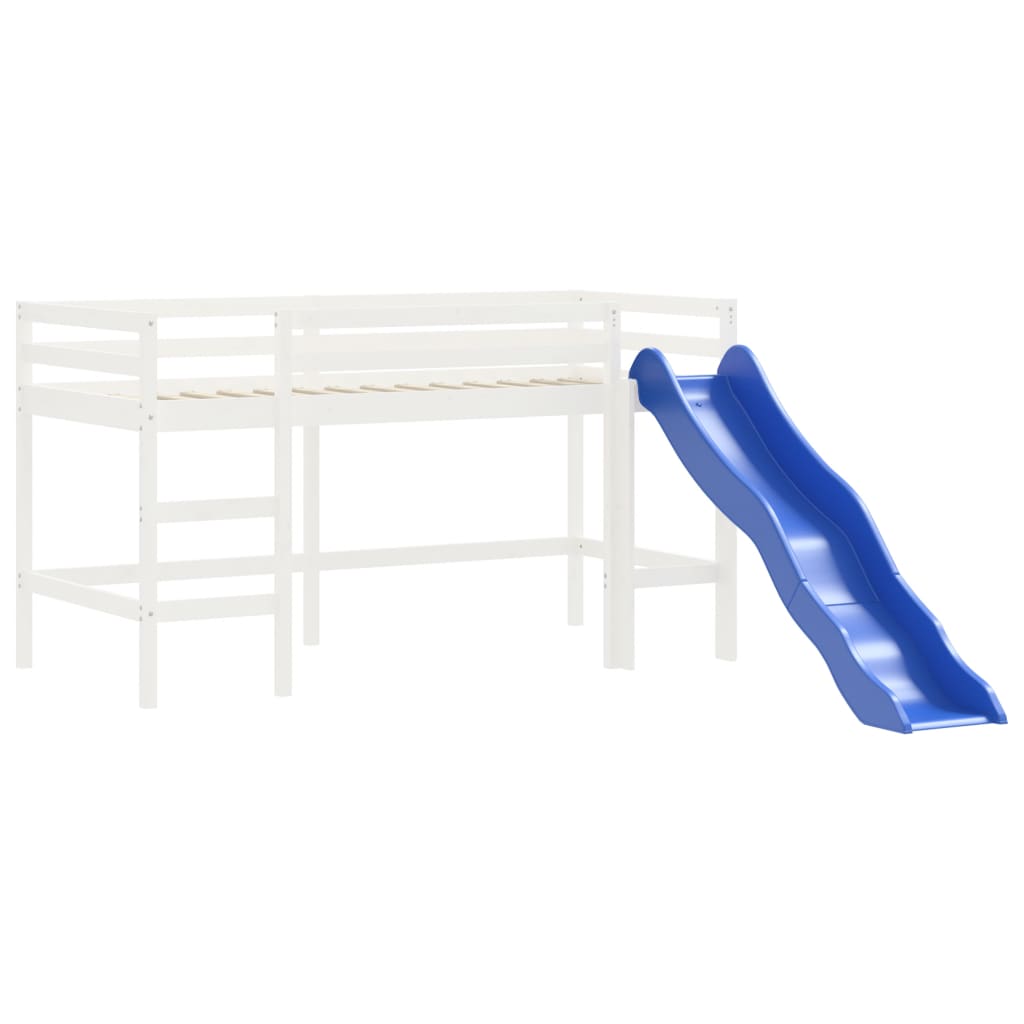 Детско високо легло с пързалка, бяло, 80x200 см, бор масив