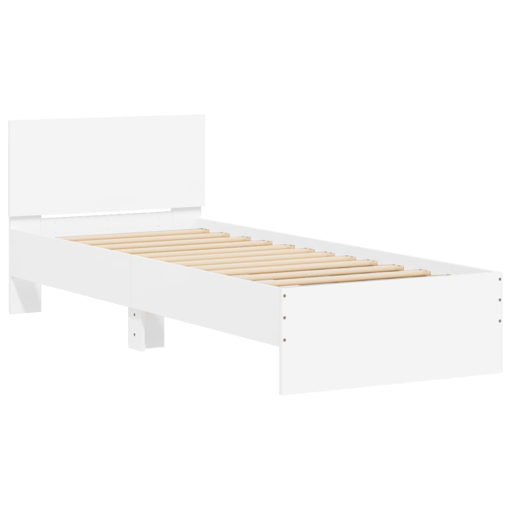 Рамка за легло с табла и LED осветление, бяла, 90x200 см