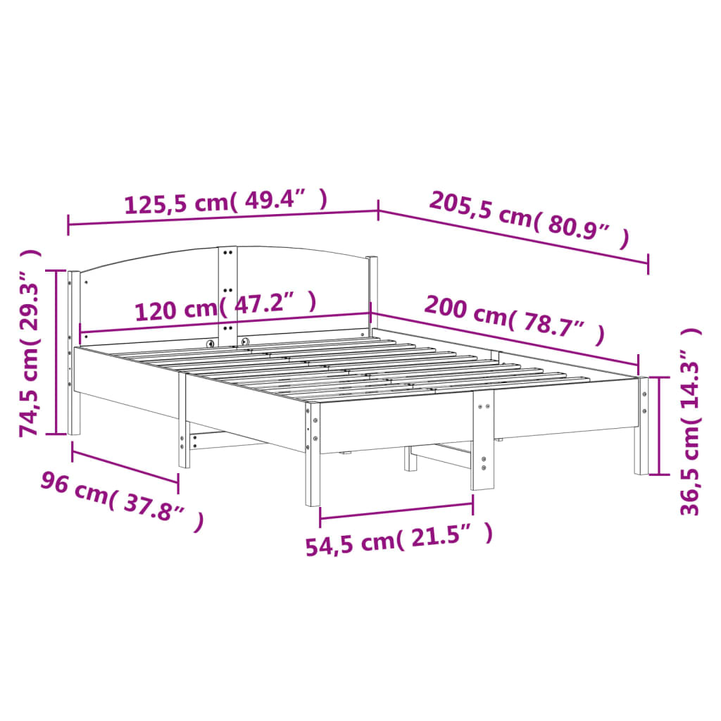 Рамка за легло с табла, 120х200 см, бор масив