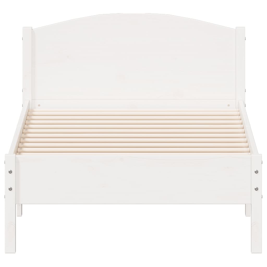 Рамка за легло с табла, бяла, 75x190 см, борово дърво масив