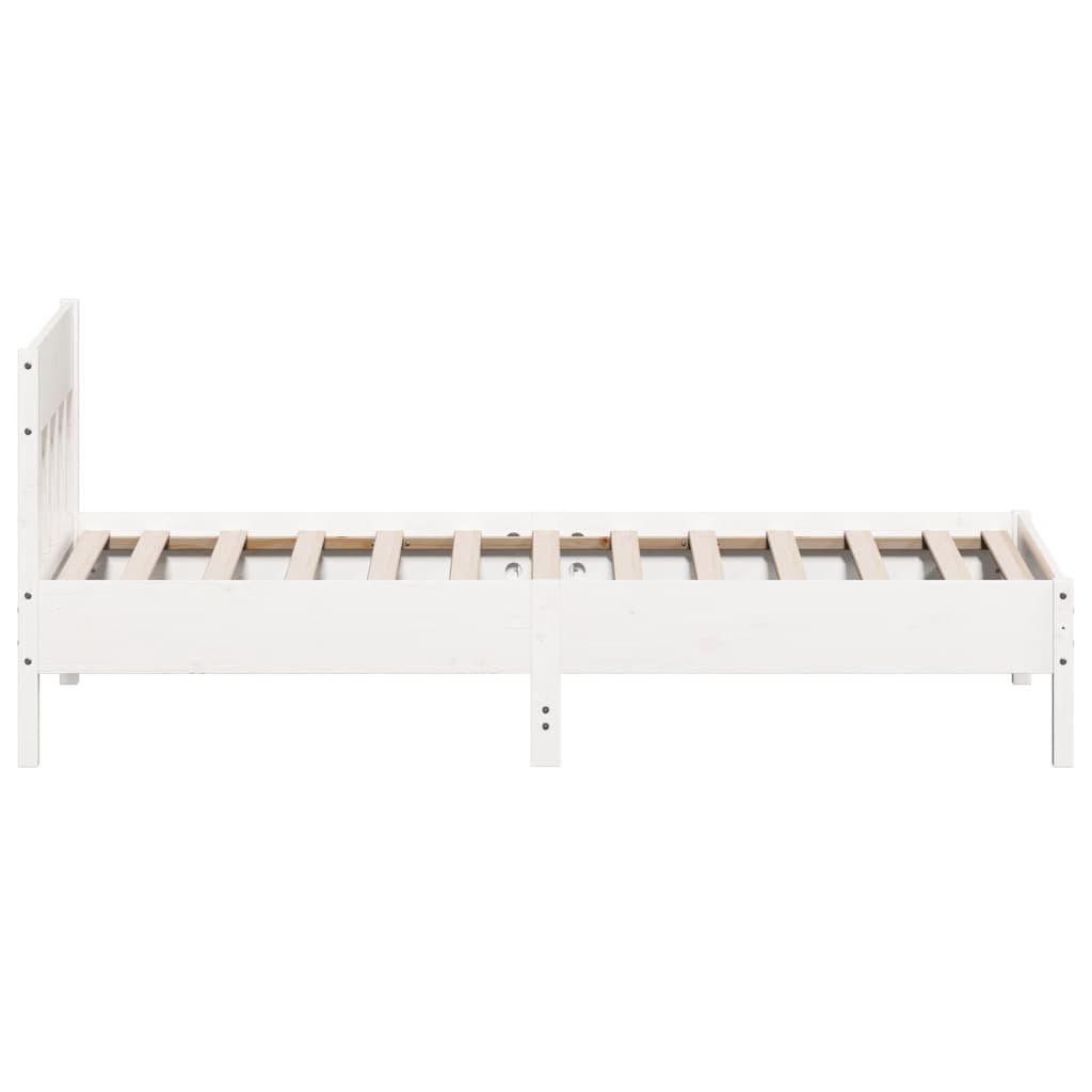 Рамка за легло с табла, бяла, 75x190 см, борово дърво масив
