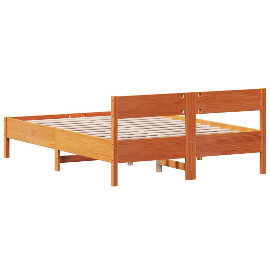 Рамка за легло с табла, восъчнокафяв, 135x190 см, масивно дърво