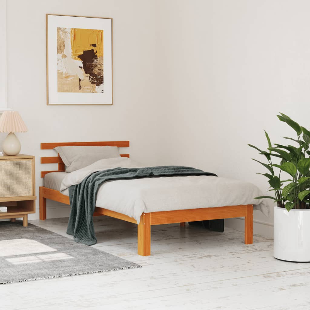 Рамка за легло с табла, восъчнокафяв, 90x200 см, масивно дърво