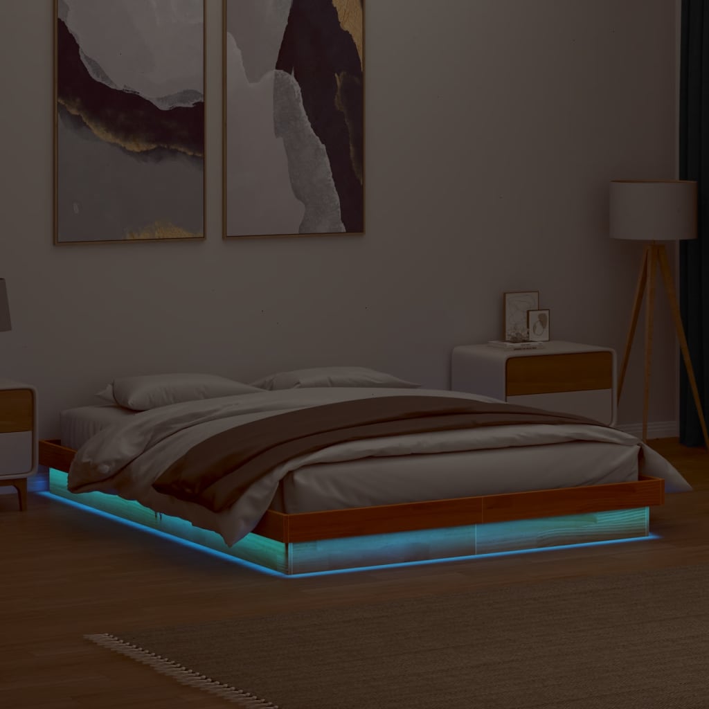 LED рамка за легло восъчнокафяв 150x200 см борово дърво масив