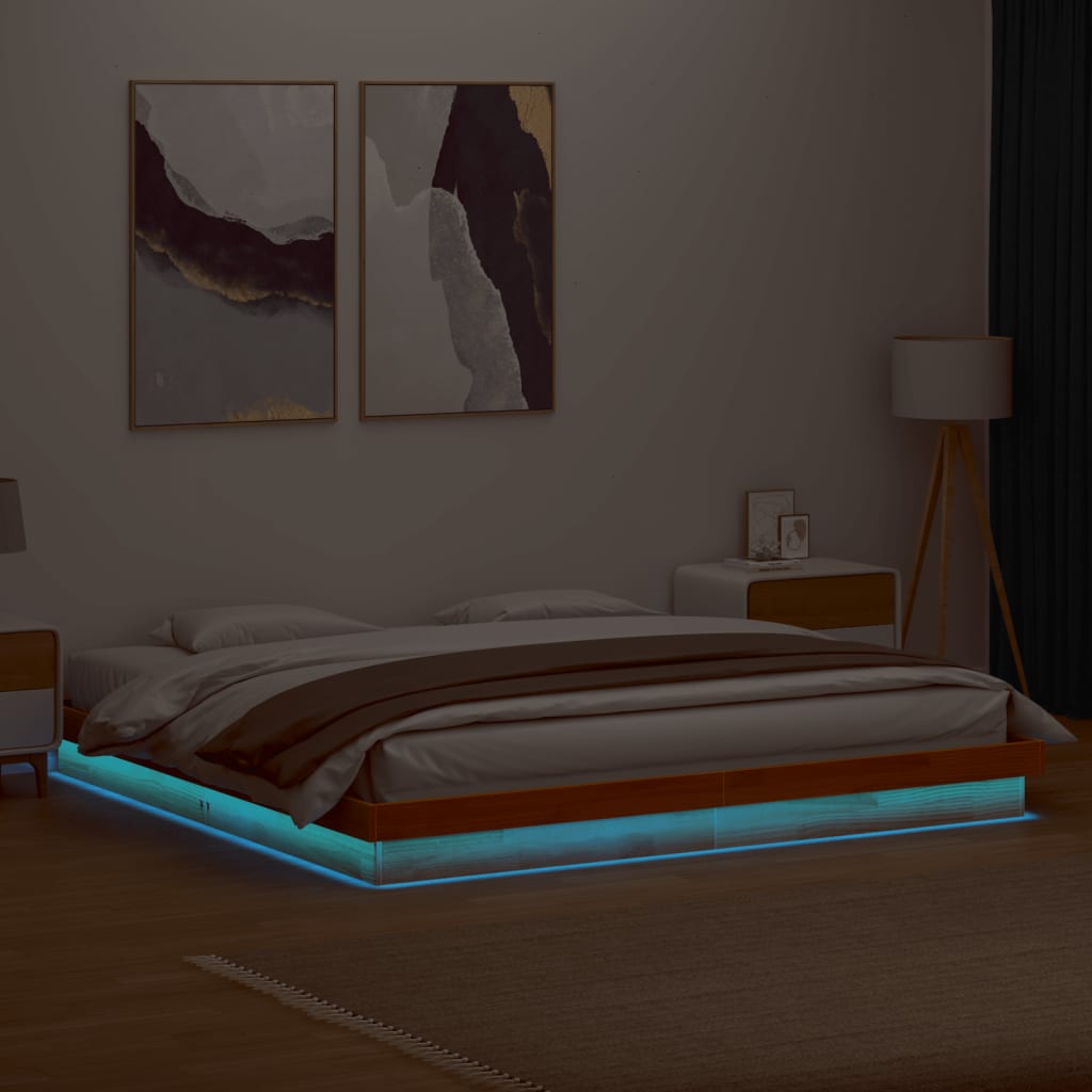 LED рамка за легло восъчнокафяв 200x200 см борово дърво масив