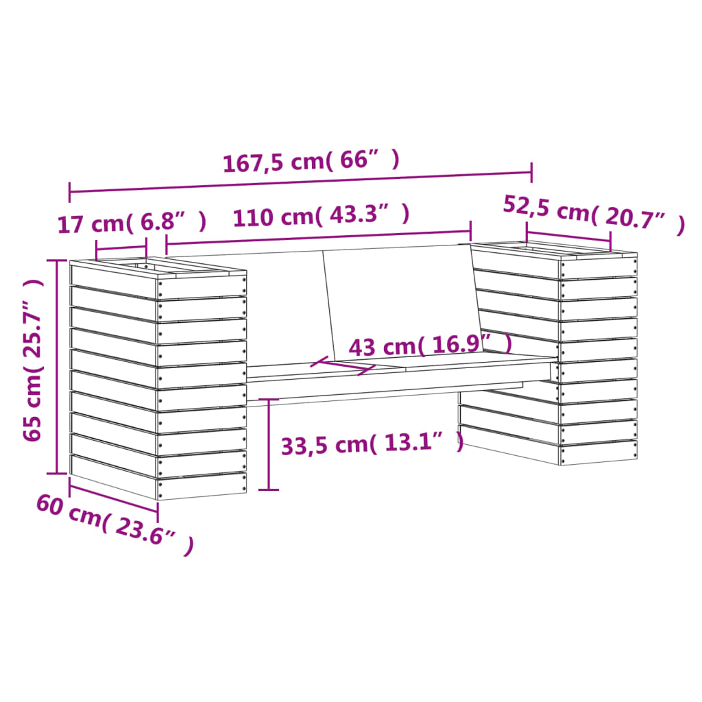 Пейка със саксии, восъчнокафява, 167,5x60x65 см, бор масив