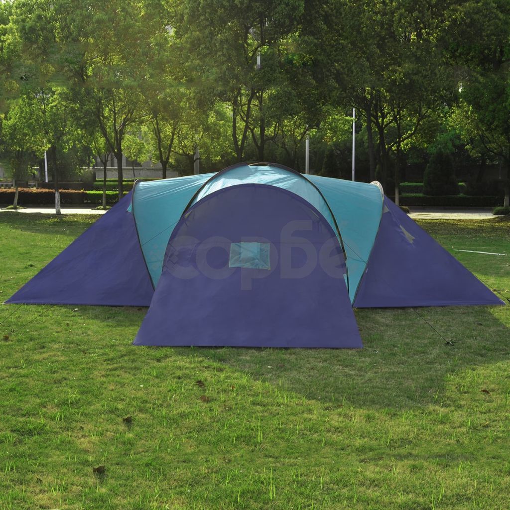 Къмпинг палатка, текстил, 9-местна, тъмносиньо и синьо