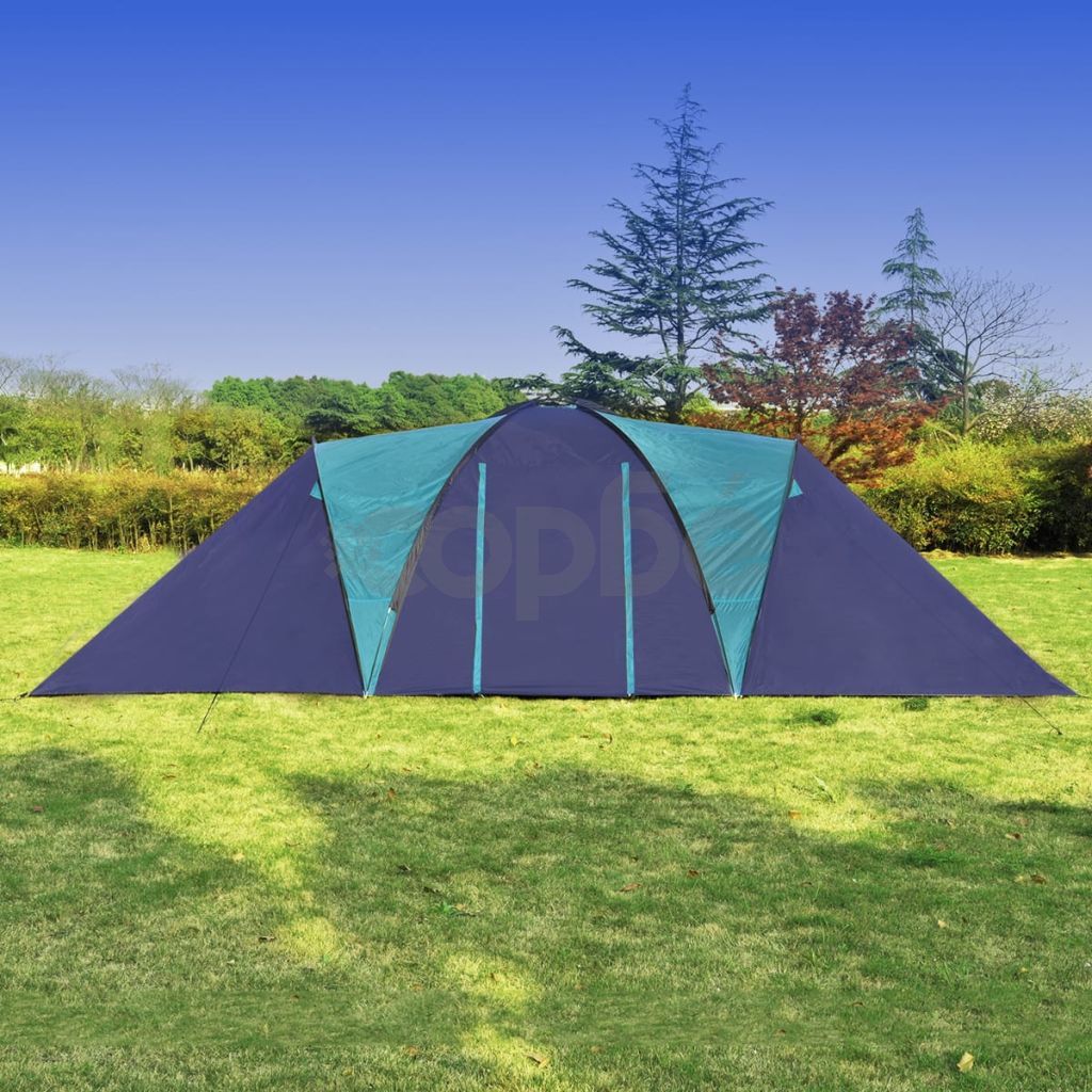 Къмпинг палатка, текстил, 9-местна, тъмносиньо и синьо