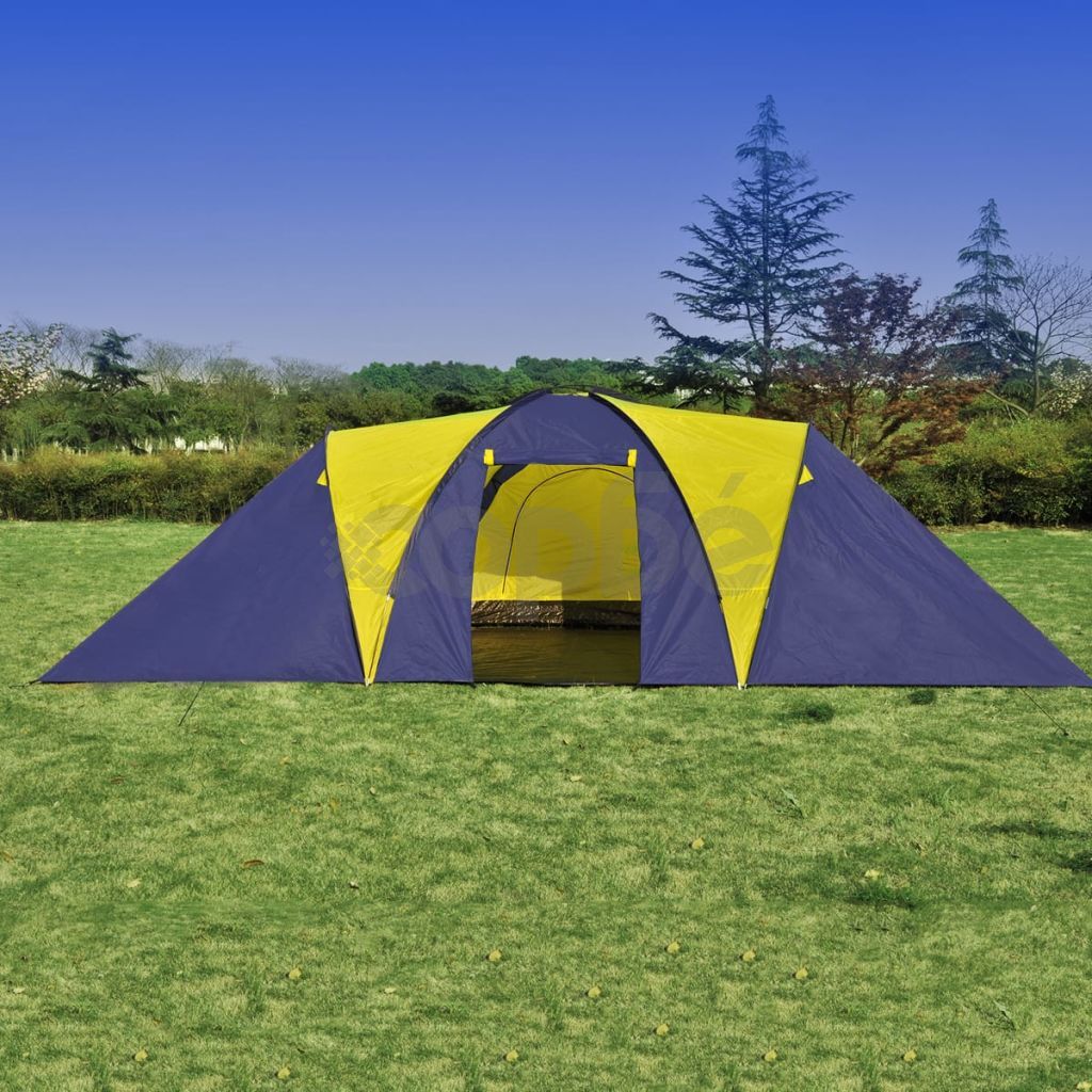 Къмпинг палатка, текстил, 9-местна, синьо и жълто