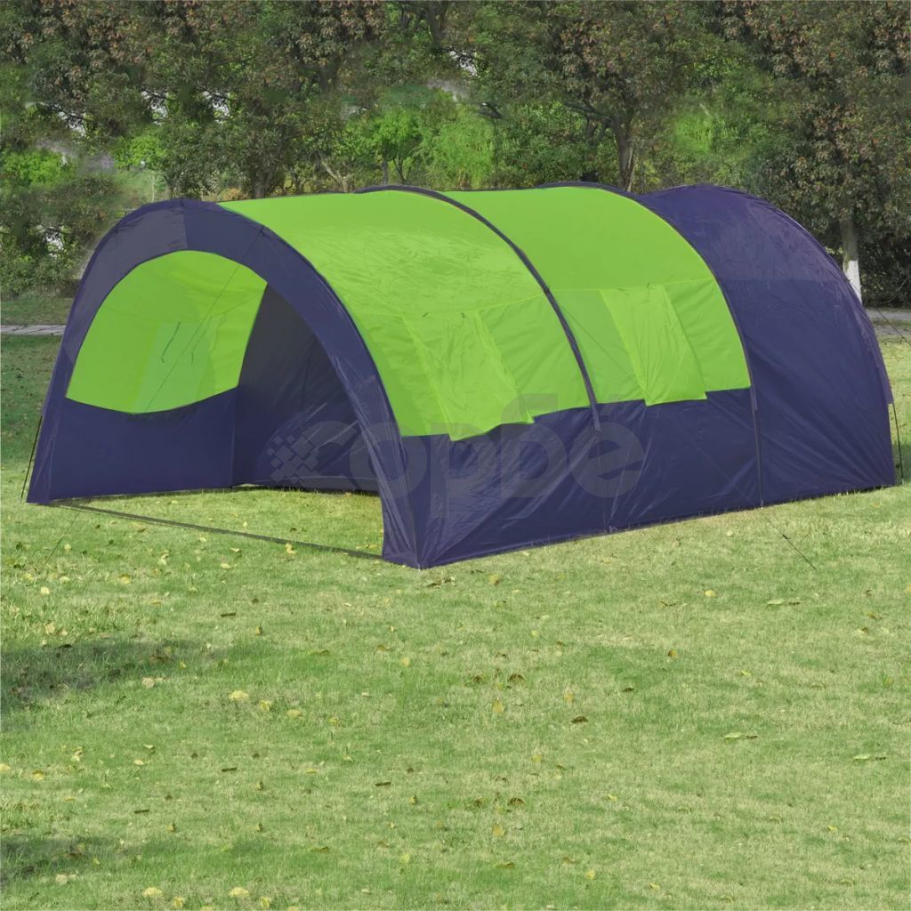 Палатка за къмпинг за 6 човека от полиестер, синьо и зелено
