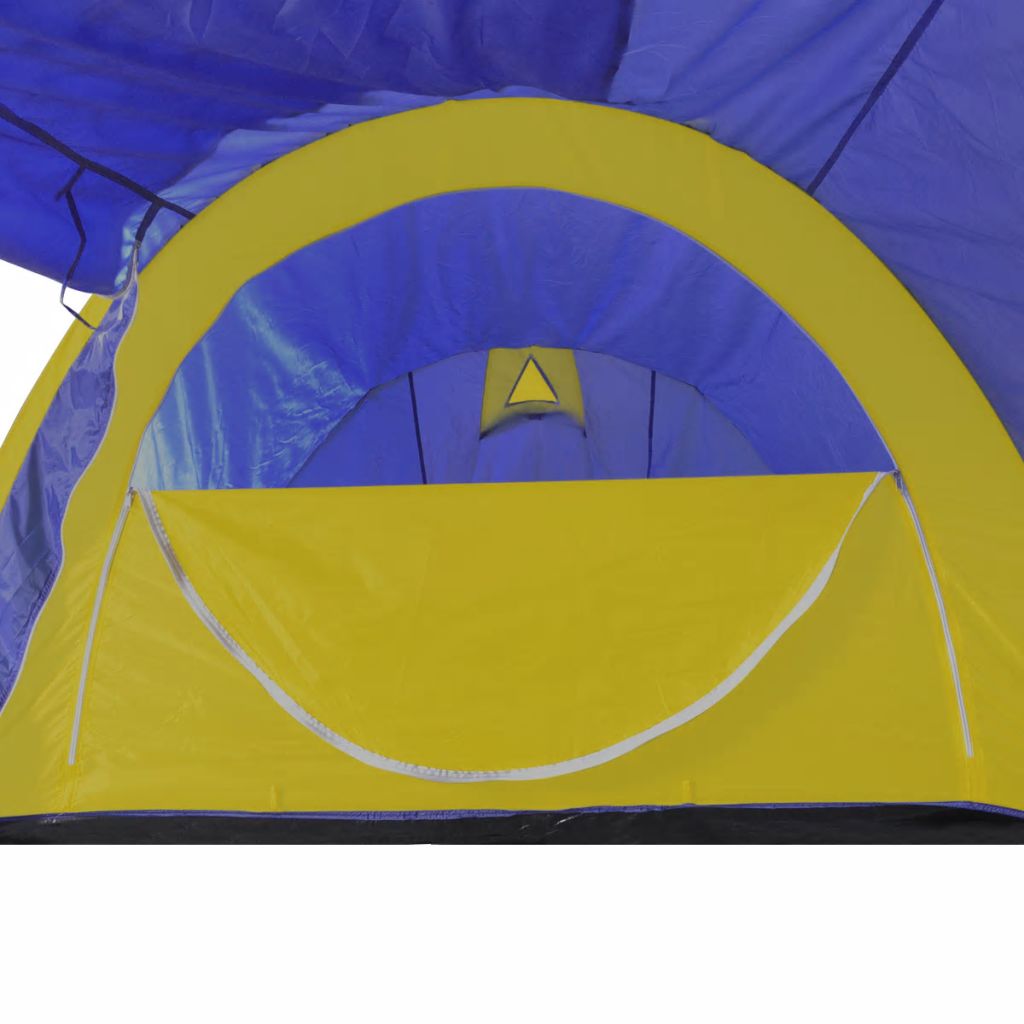 Водоустойчива палатка за къмпинг за 4 човека, цвят морско син/жълт