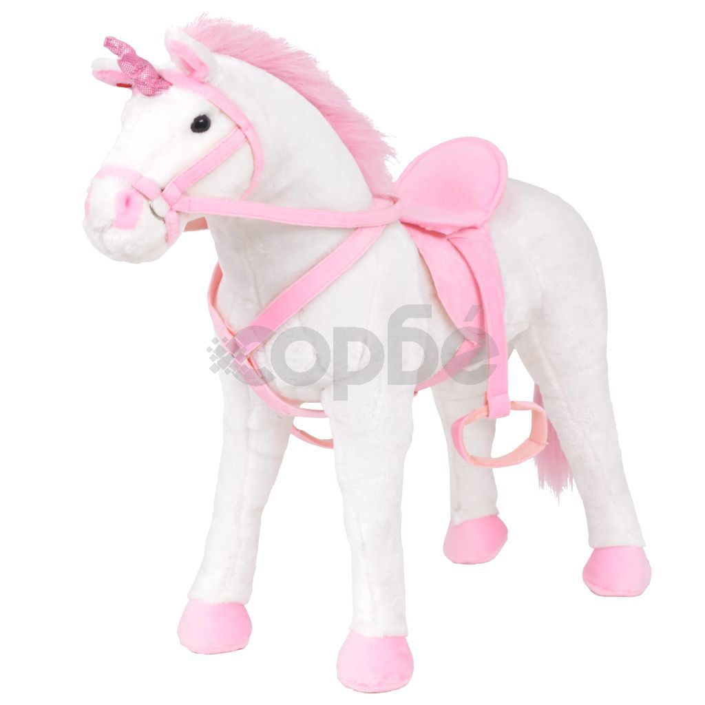 Плюшен еднорог за езда бяло и розово XXL