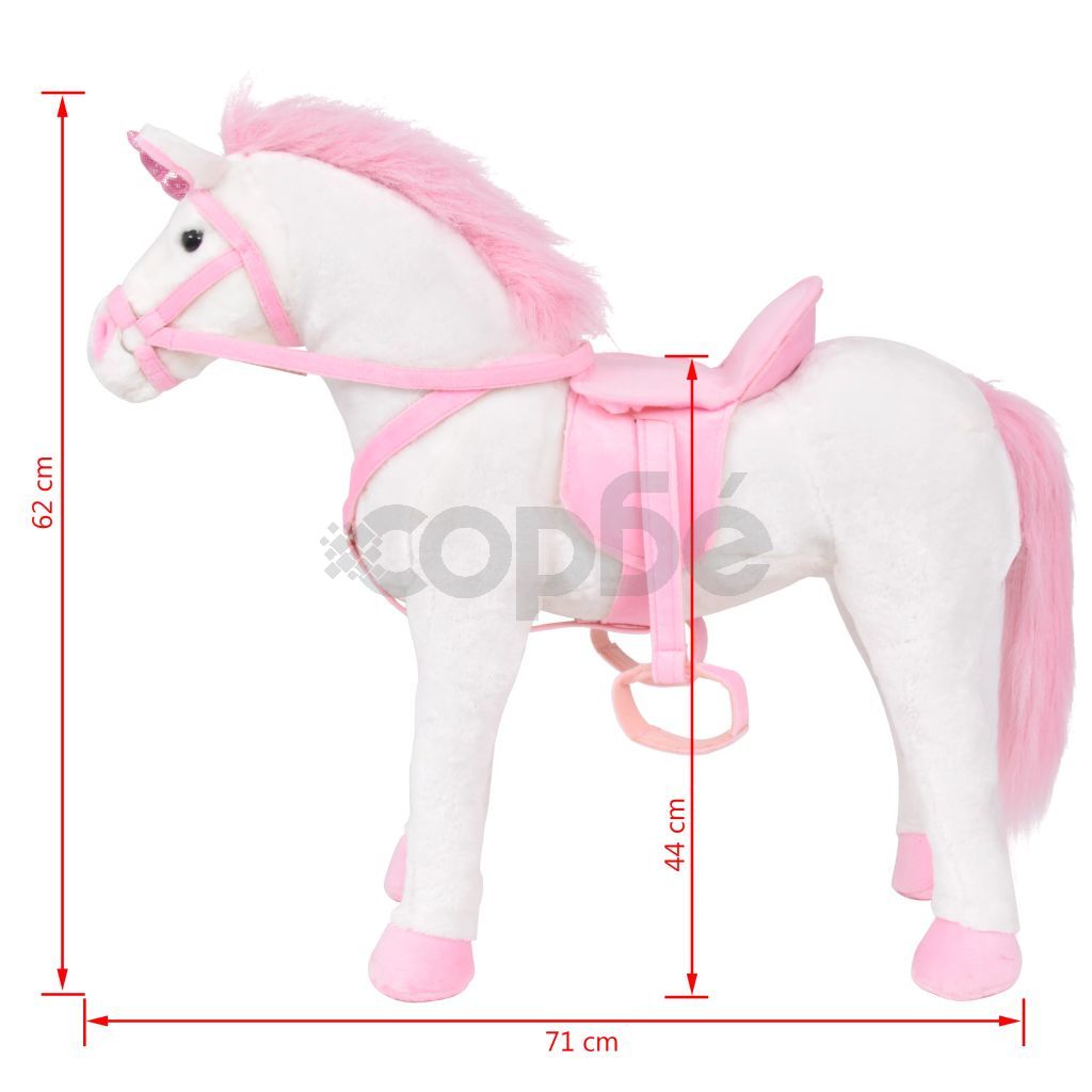 Плюшен еднорог за езда бяло и розово XXL