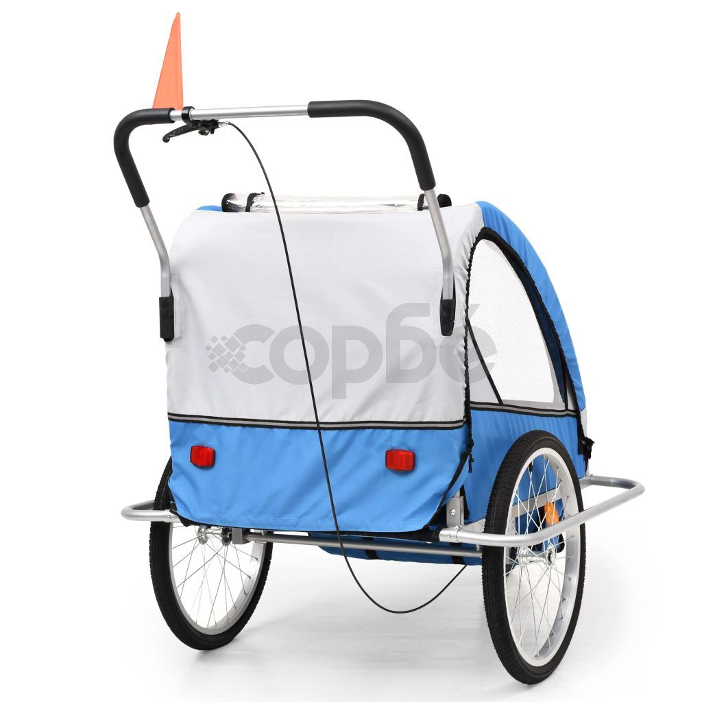 2-в-1 Детско ремарке за велосипеди/количка, синьо и сиво