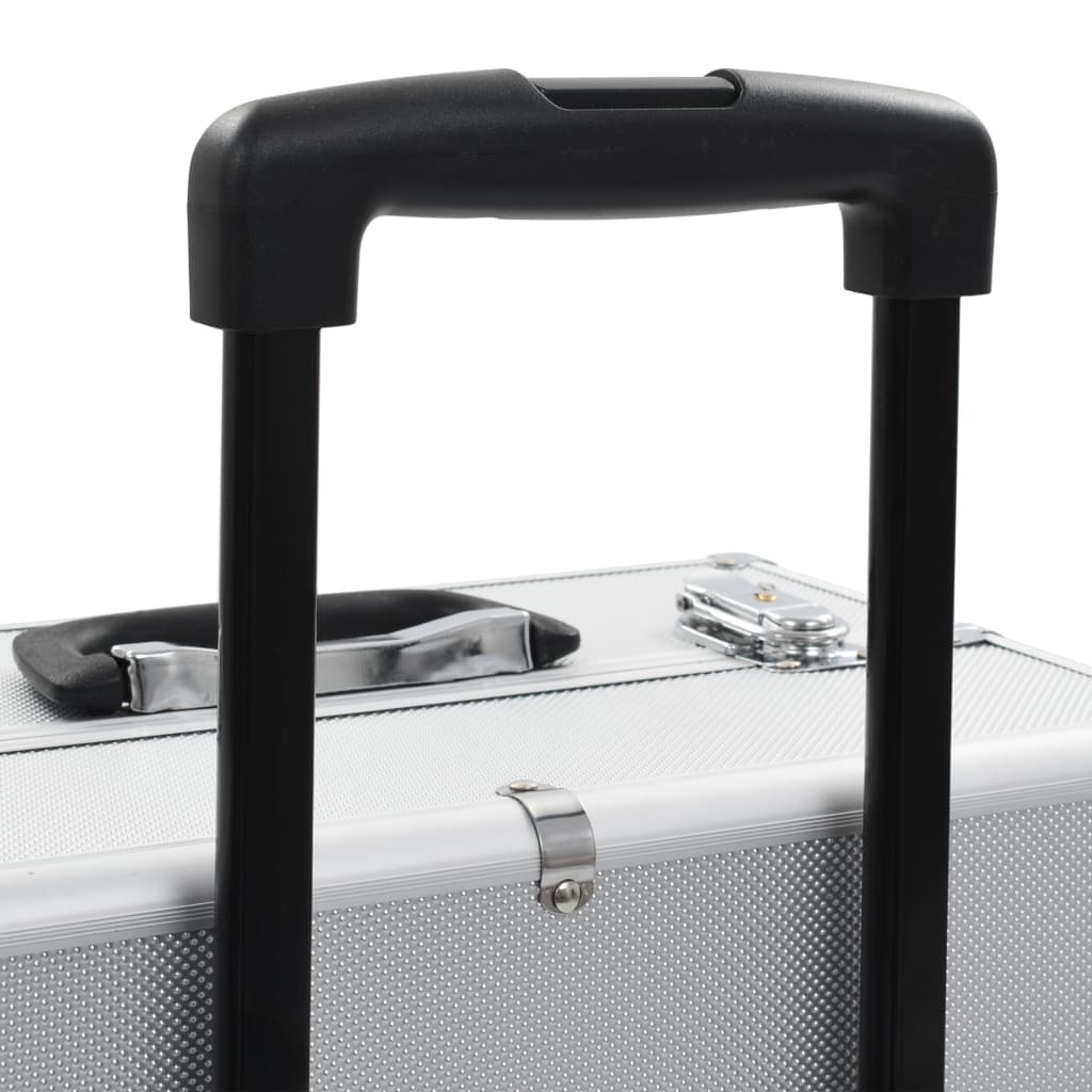 Куфар за грим на колелца, алуминий, сребрист