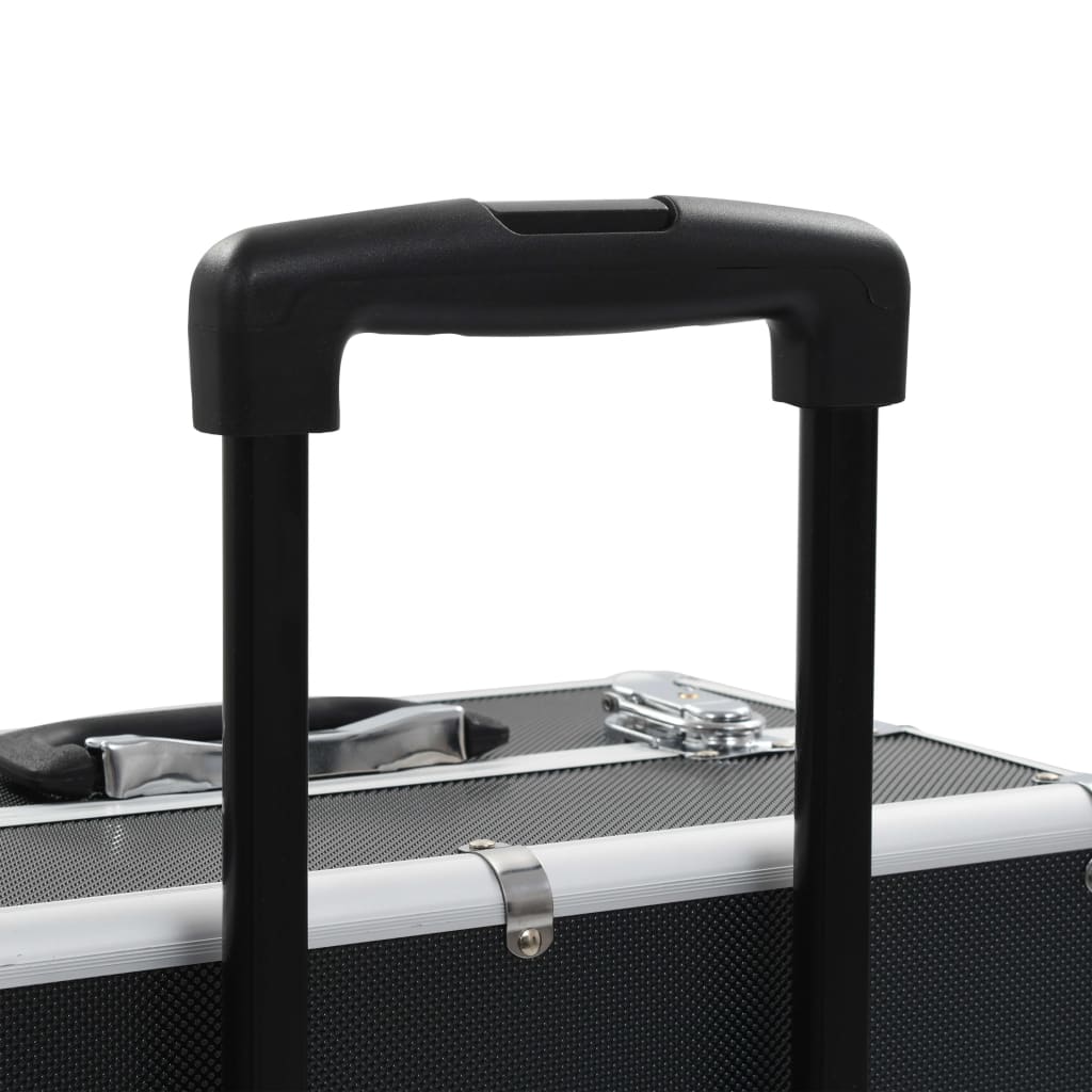 Куфар за грим на колелца, алуминий, черен