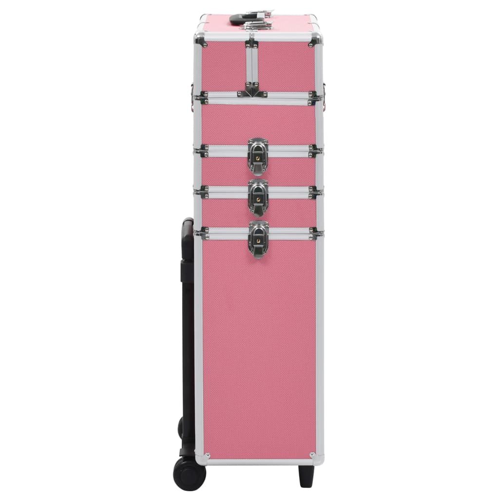 Куфар за грим на колелца, алуминий, розов