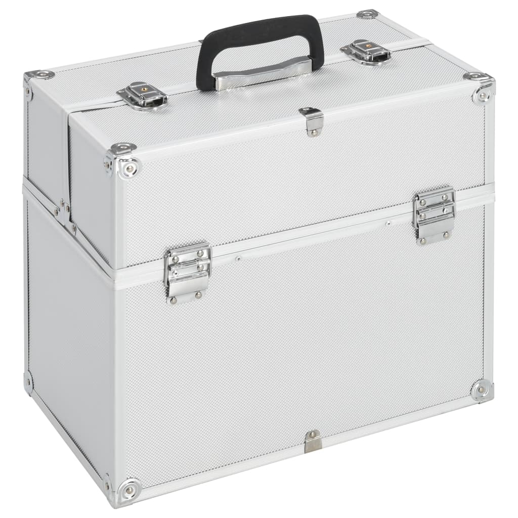 Куфар за гримове, 37x24x35 см, сребрист, алуминий