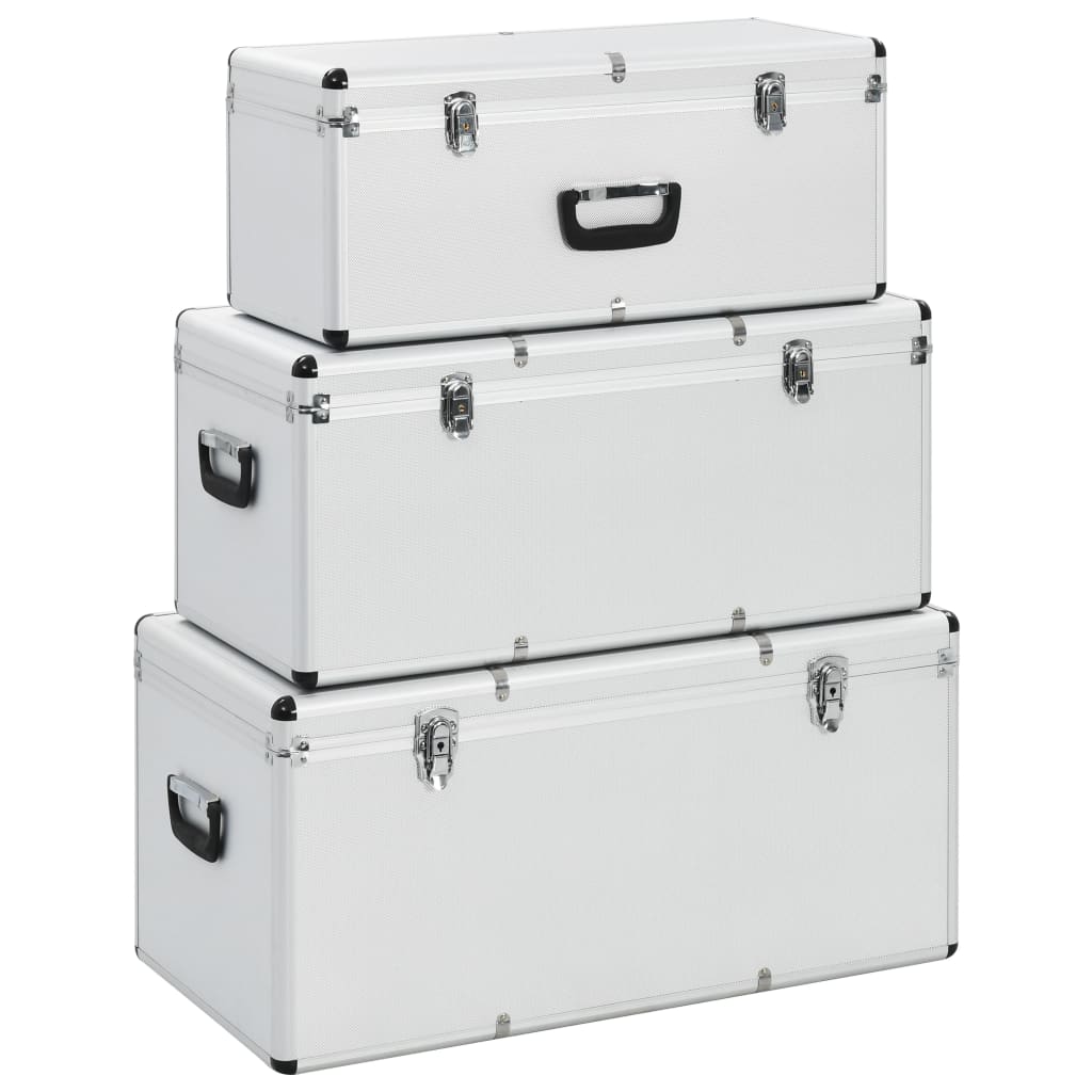 Куфари за съхранение, 3 бр, сребристи, алуминий