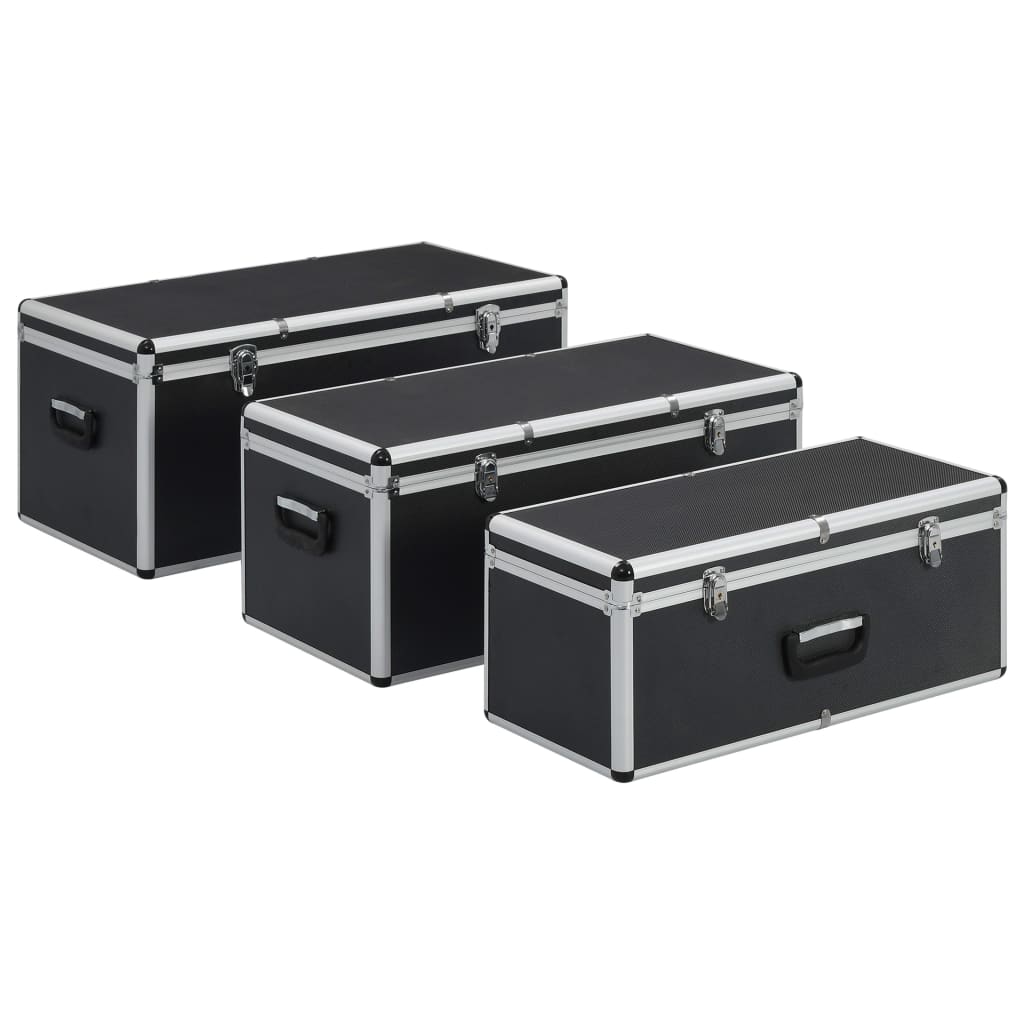 Куфари за съхранение, 3 бр, черни, алуминий