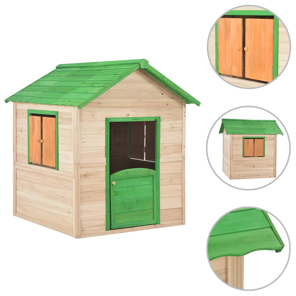 Детска къща за игра, чамова дървесина, зелена