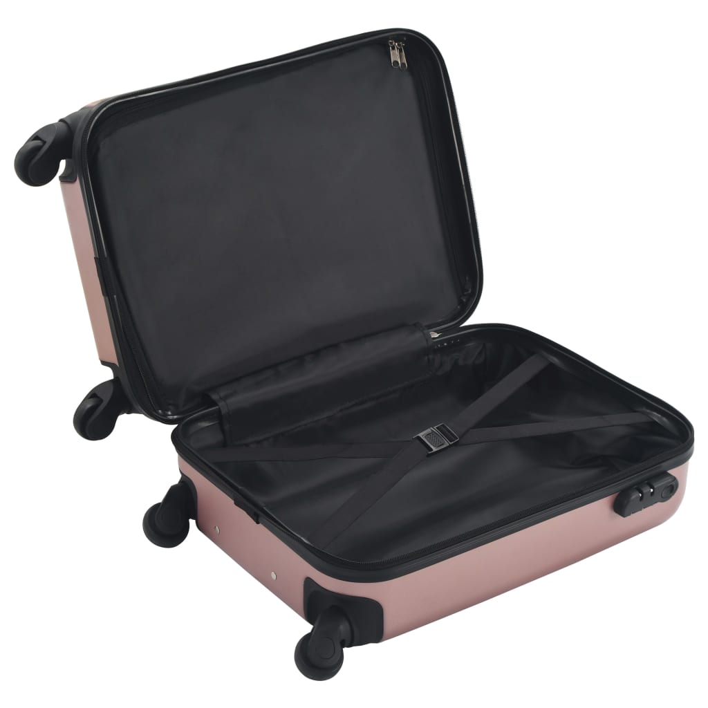 Твърд куфар с колелца, розово злато, ABS