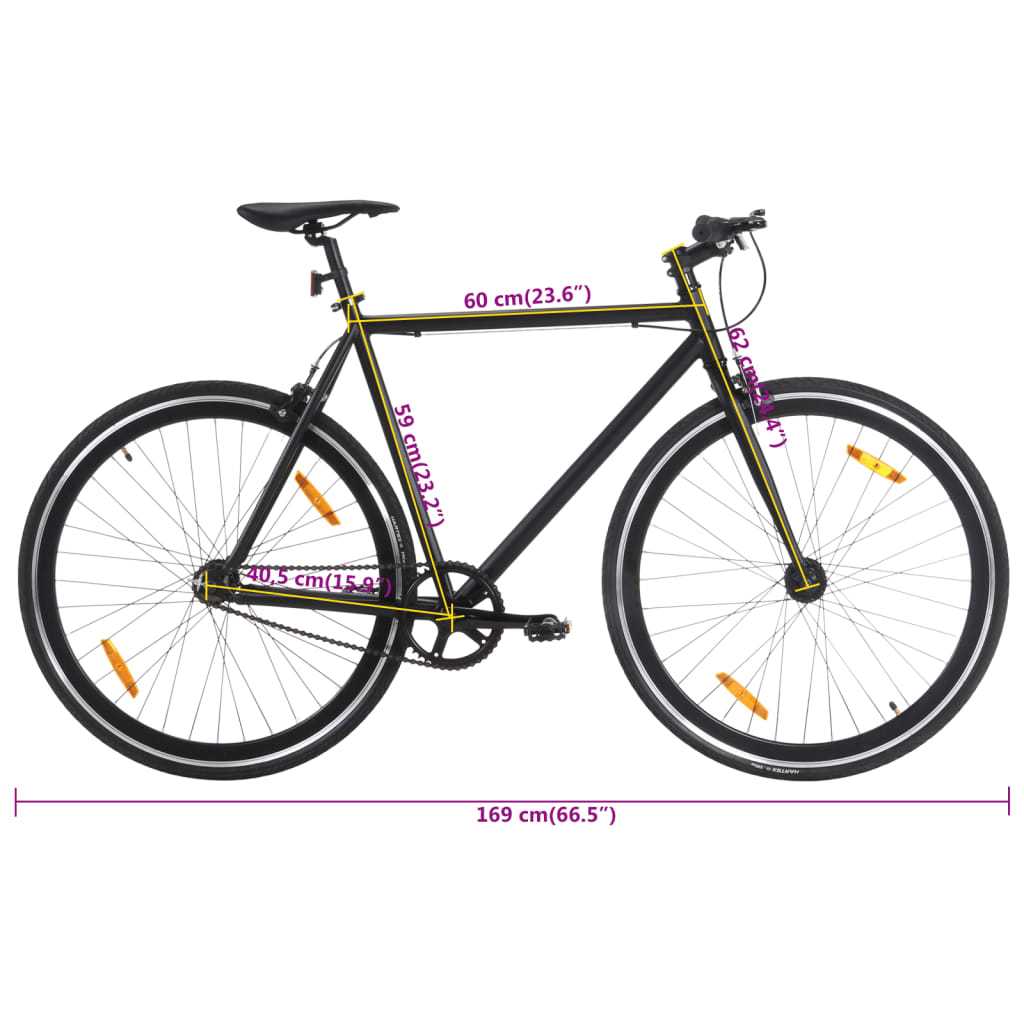 Велосипед с фиксирана предавка, черен, 700c, 59 см