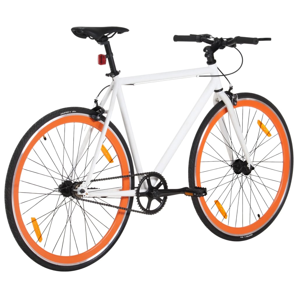 Велосипед с фиксирана предавка, бяло и оранжево, 700c, 55 см