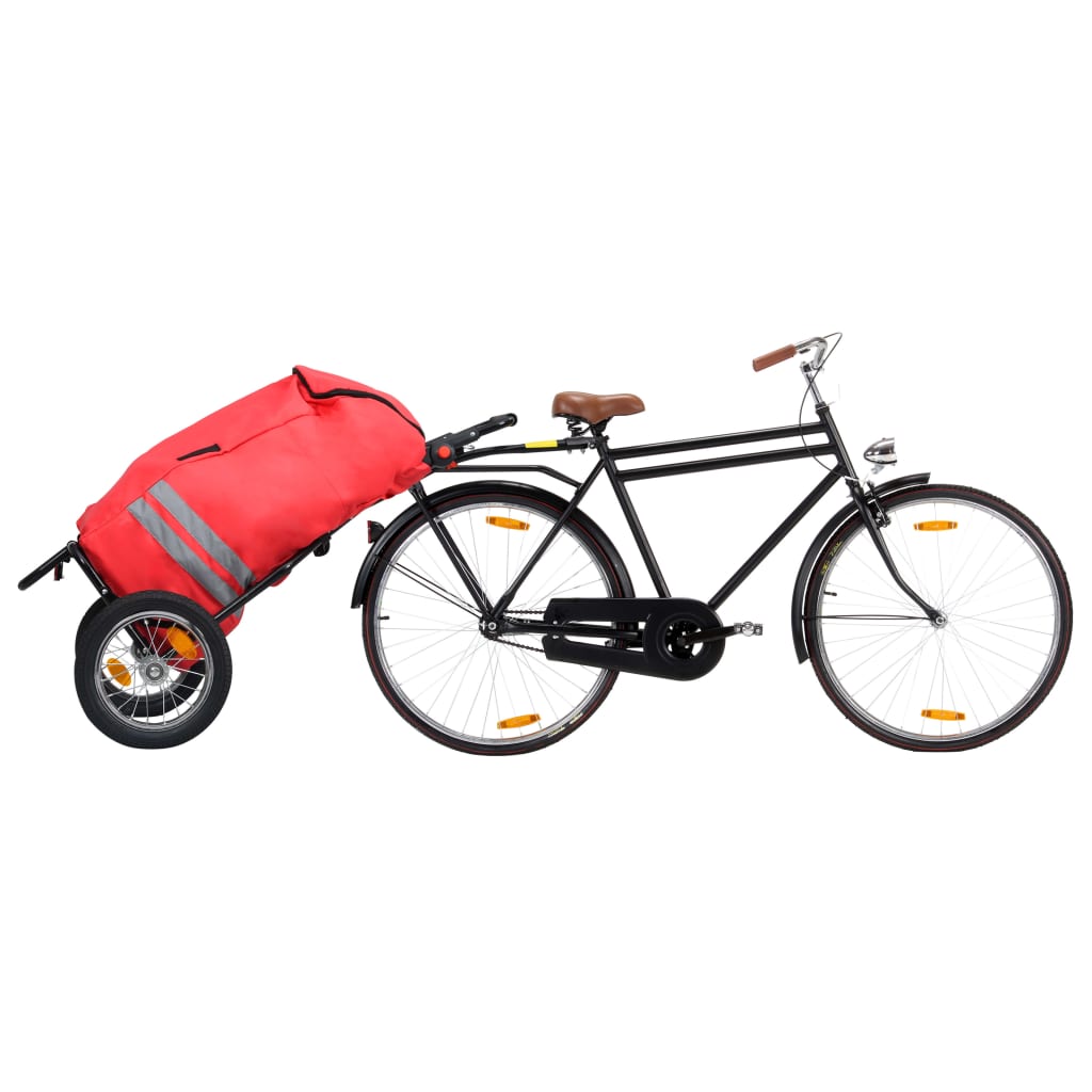 Сгъваемо ремарке за велосипед с пазарска чанта червено и черно