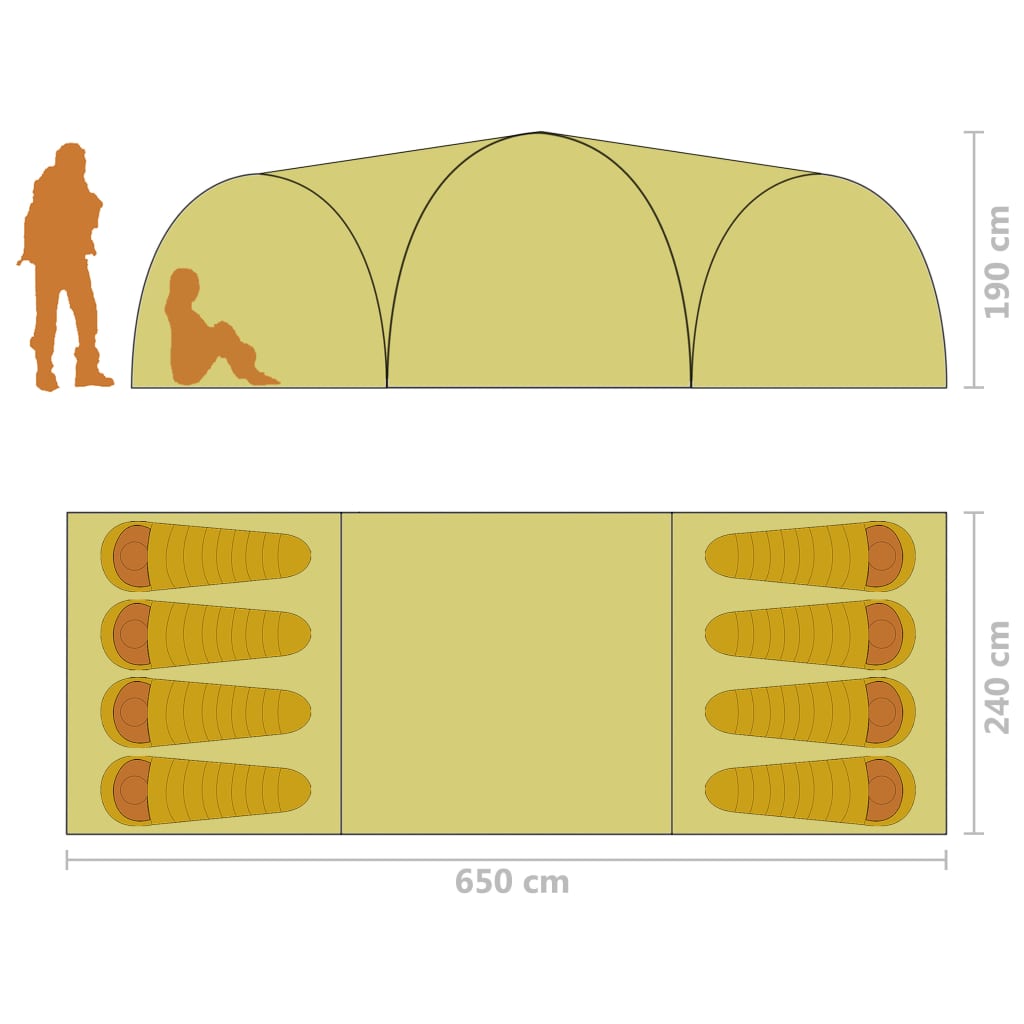 Палатка за къмпинг иглу 650x240x190 см 8-местна сиво и оранжево