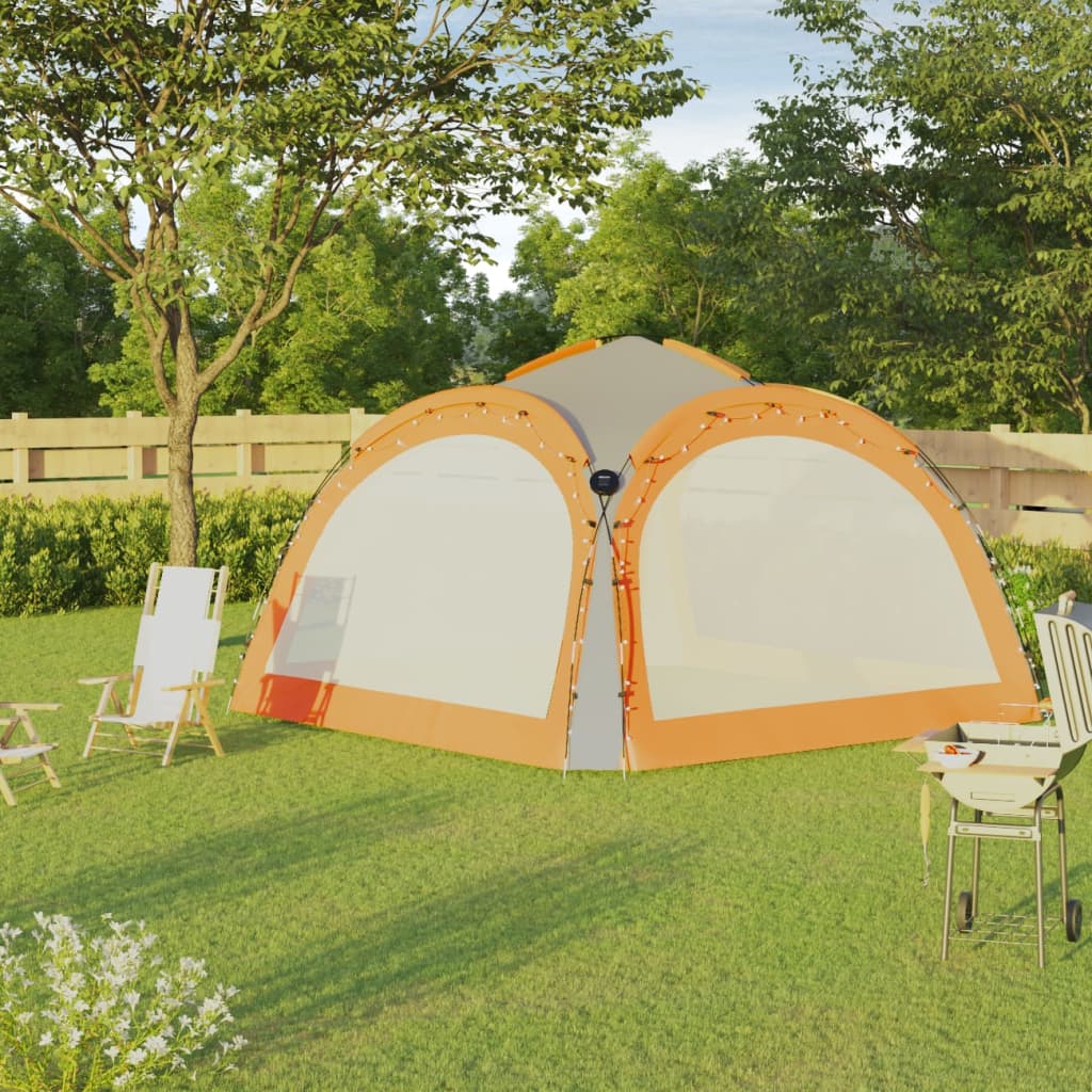 Парти шатра с LED и 4 стени, 3,6x3,6x2,3 м, сиво и оранжево