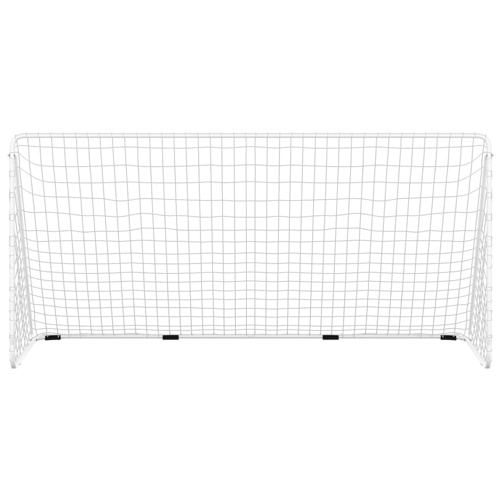 Футболна врата с мрежа, бяла, 366x122x182 см, стомана