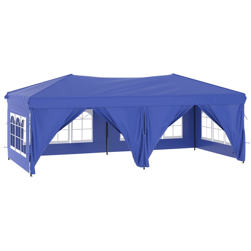 Сгъваема парти палатка със странични стени, синя, 3x6 м