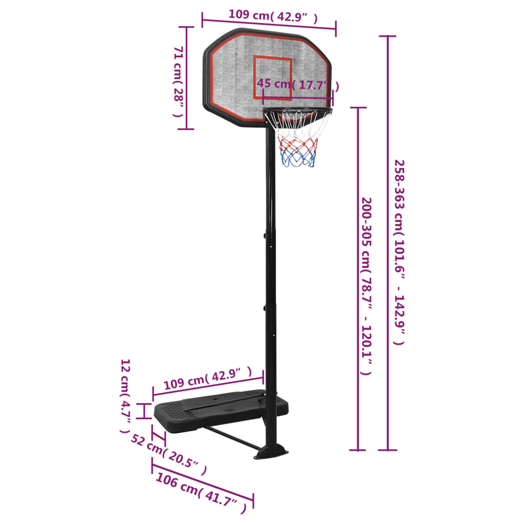 Баскетболна стойка черна 258-363 см полиетилен