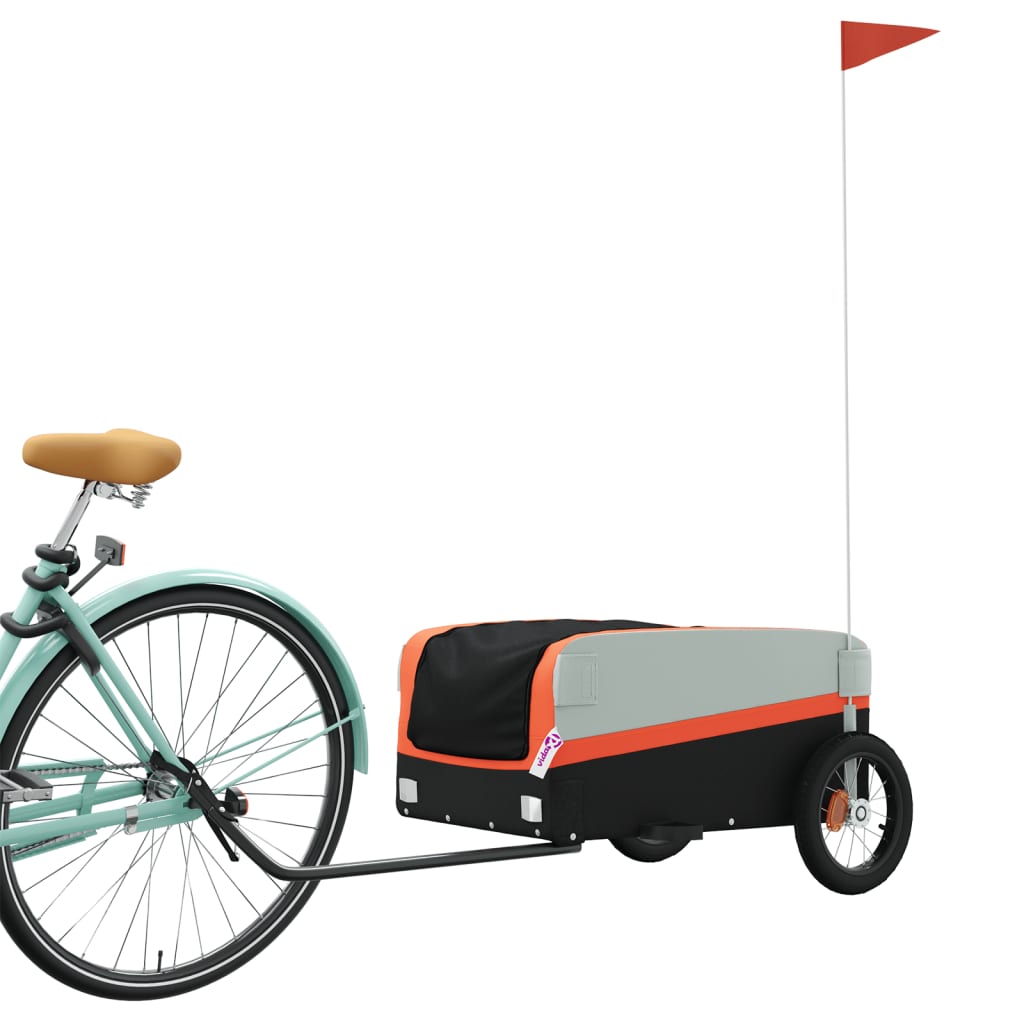 Ремарке за велосипед, черно и оранжево, 30 кг, желязо