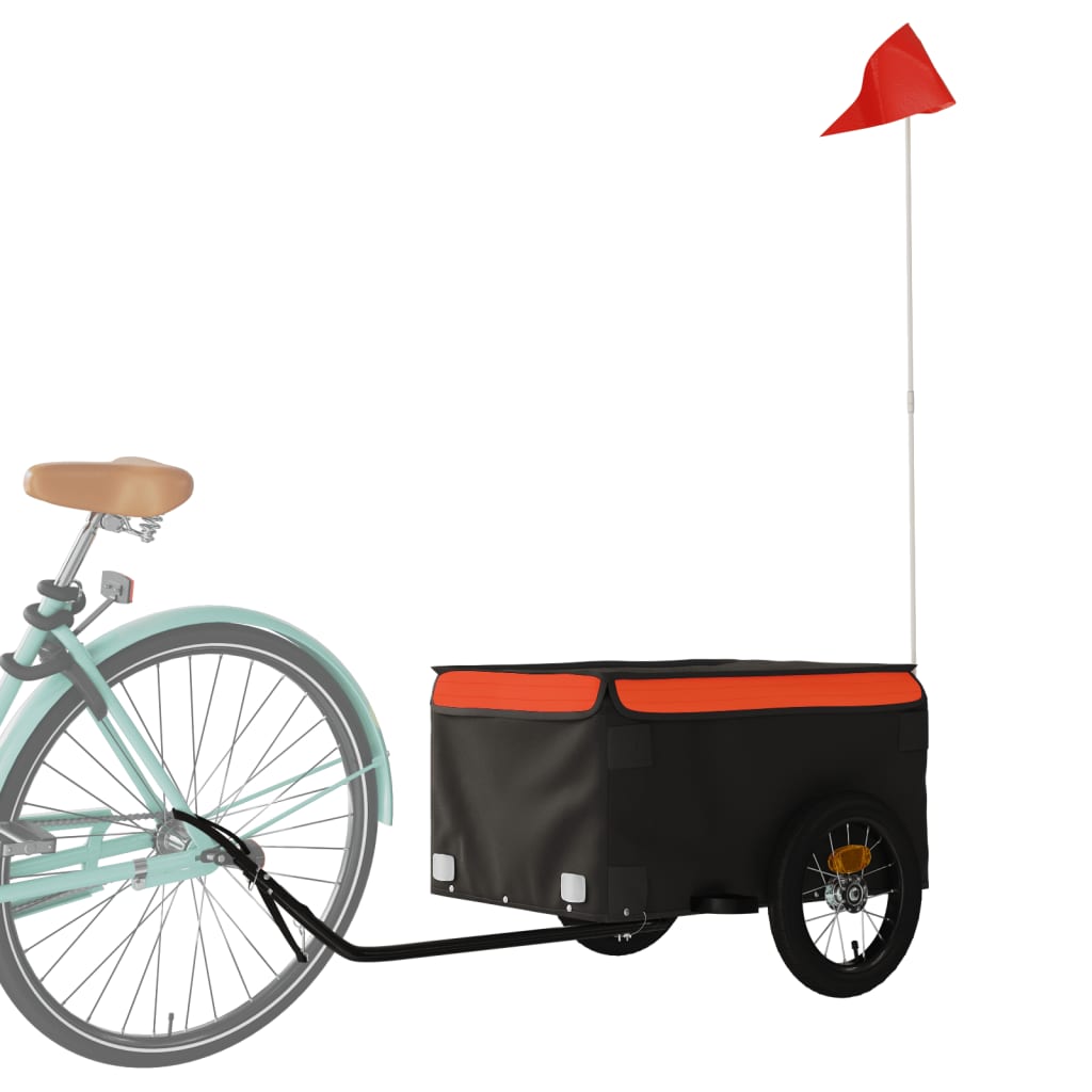 Товарно ремарке за велосипед, черно и оранжево, 30 кг, желязо