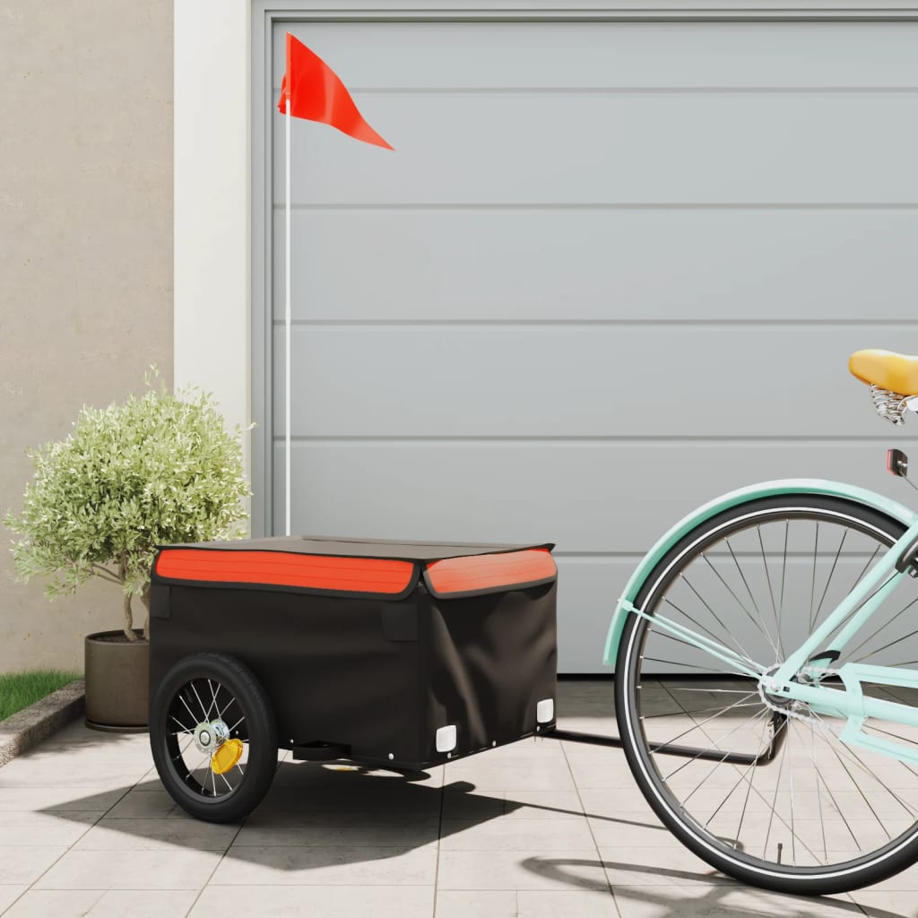 Товарно ремарке за велосипед, черно и оранжево, 30 кг, желязо