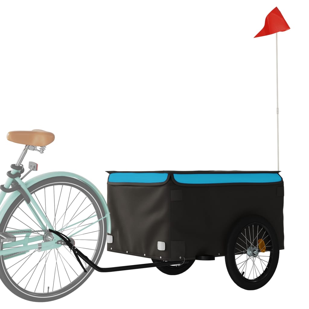 Товарно ремарке за велосипед, черно и синьо, 45 кг, желязо