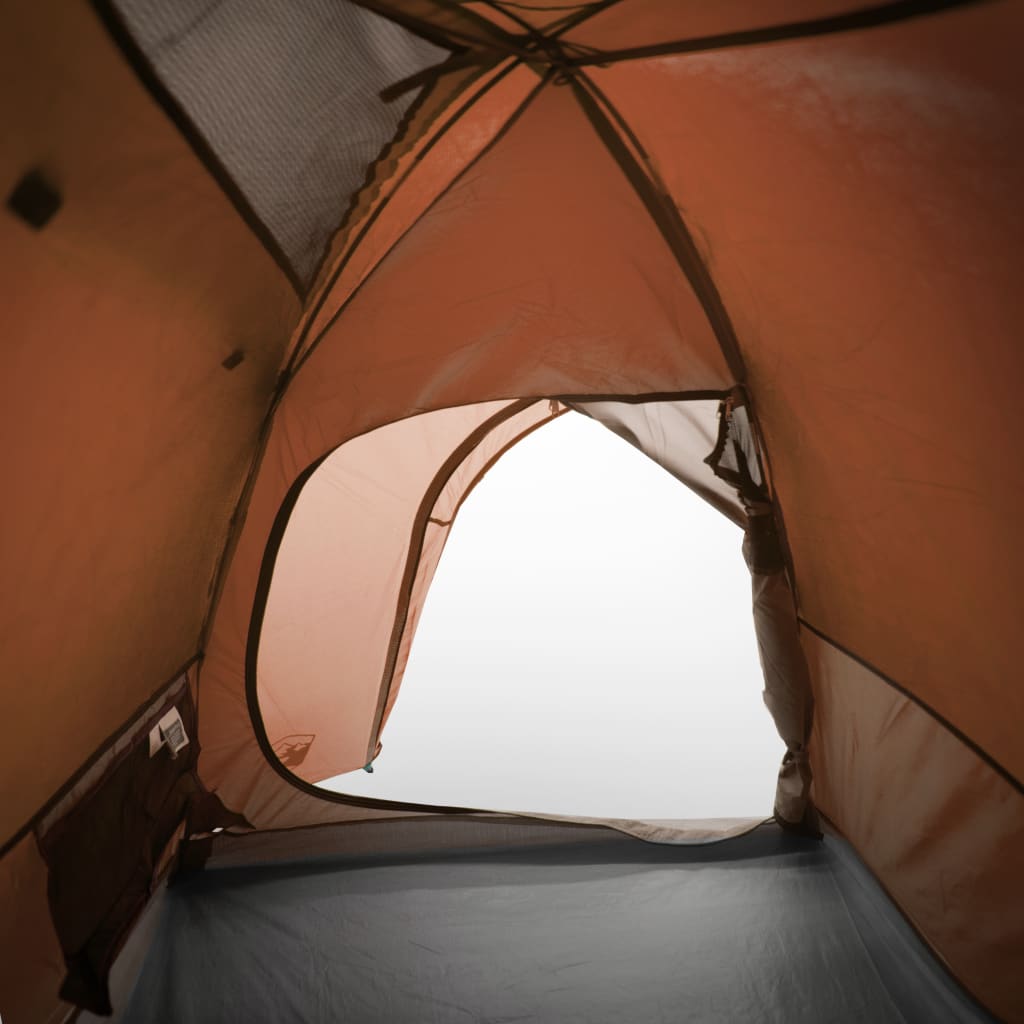Къмпинг палатка за 4 души сив/оранжев 267x272x145 см 185T тафта